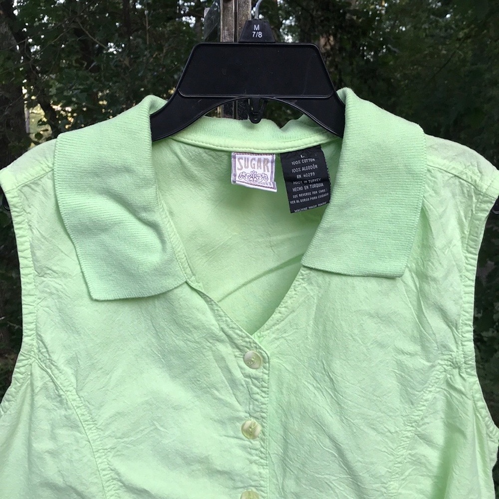 Onque Casuals Leopard Ruched Tank Top L & Sleeveless Green Tie Back Button Top L - Picture 3 of 14